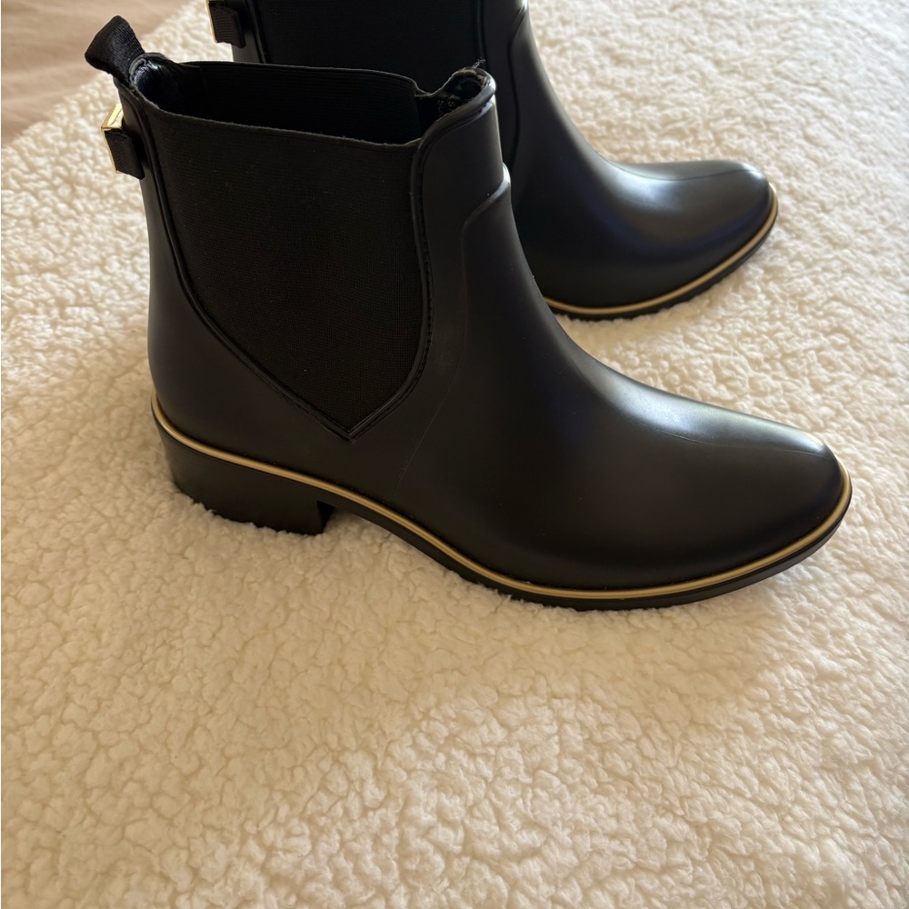 Kate Spade Black Ankle Booties with Gold Trim - Picture 2 of 5